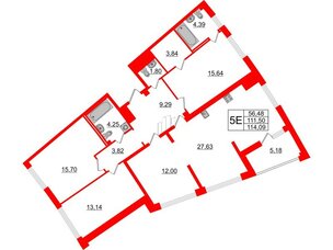 Квартира в ЖК Морская набережная.SeaView 2, 4 комнатная, 114.09 м², 6 этаж
