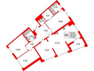 Квартира в ЖК Морская набережная.SeaView 2, 4 комнатная, 110.64 м², 14 этаж