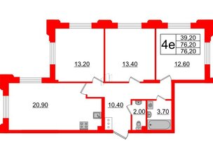 Квартира в ЖК Цивилизация на Неве, 3 комнатная, 76.2 м², 3 этаж