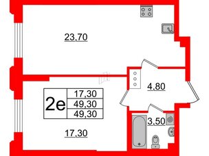 Квартира в ЖК Цивилизация на Неве, 1 комнатная, 49.3 м², 3 этаж