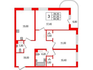 Квартира в ЖК Энфилд, 3 комнатная, 84.9 м², 3 этаж