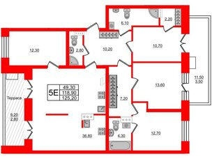 Квартира в ЖК New Питер, 4 комнатная, 124.7 м², 9 этаж