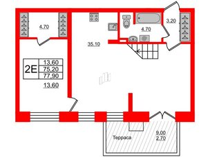 Квартира в ЖК New Питер, 1 комнатная, 79.6 м², 1 этаж