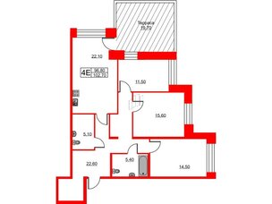 Квартира в ЖК NEWПИТЕР, 3 комнатная, 102.7 м², 1 этаж