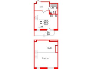 Квартира в ЖК Энфилд, студия, 51.4 м², 1 этаж