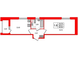 Квартира в ЖК Панорама парк Сосновка, 1 комнатная, 39.31 м², 9 этаж