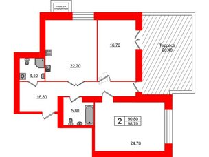 Квартира в ЖК Листва, 2 комнатная, 98.7 м², 12 этаж