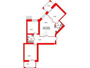 Квартира в ЖК Листва, 3 комнатная, 103.9 м², 12 этаж