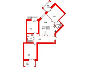 Квартира в ЖК Листва, 3 комнатная, 104.3 м², 13 этаж