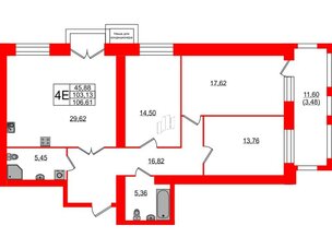 Квартира в ЖК Листва, 3 комнатная, 107.3 м², 3 этаж