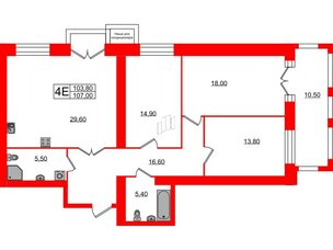 Квартира в ЖК Листва, 3 комнатная, 107 м², 5 этаж