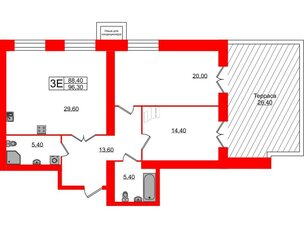 Квартира в ЖК Листва, 2 комнатная, 96.12 м², 12 этаж