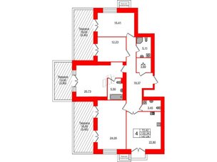 Квартира в ЖК Листва, 4 комнатная, 147.04 м², 13 этаж