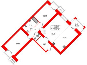 Квартира в ЖК Листва, 2 комнатная, 98.16 м², 8 этаж