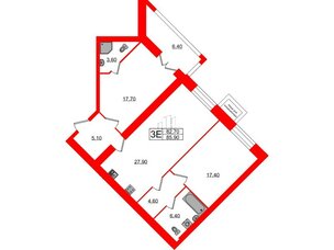 Квартира в ЖК Листва, 2 комнатная, 85.9 м², 12 этаж