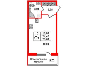 Квартира в ЖК 'Парадный ансамбль', студия, 24.43 м², 5 этаж