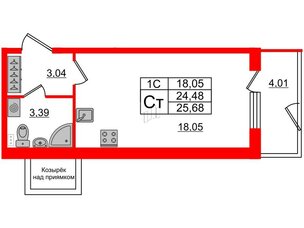Квартира в ЖК 'Парадный ансамбль', студия, 24.48 м², 1 этаж