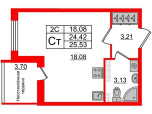 Квартира в ЖК «Парадный ансамбль», студия, 24.42 м², 5 этаж