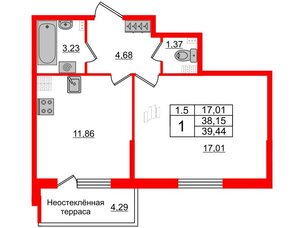 Квартира в ЖК 'Парадный ансамбль', 1 комнатная, 38.15 м², 5 этаж