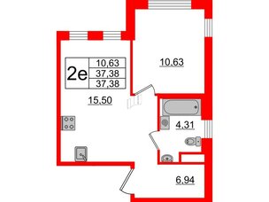 Квартира в ЖК ЦДС Мурино Space, 1 комнатная, 37.38 м², 3 этаж