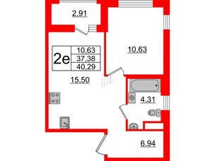 Квартира в ЖК ЦДС Мурино Space, 1 комнатная, 37.38 м², 4 этаж