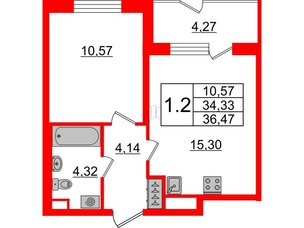 Квартира в ЖК Зеленый квартал на Пулковских высотах, 1 комнатная, 34.33 м², 1 этаж