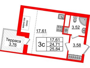 Квартира в ЖК Зеленый квартал на Пулковских высотах, студия, 24.71 м², 5 этаж