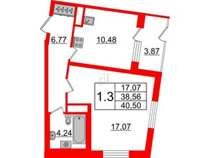 Квартира в ЖК Зеленый квартал на Пулковских высотах, 1 комнатная, 38.56 м², 1 этаж