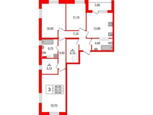 Квартира в ЖК Тайм Сквер, 3 комнатная, 95.6 м², 4 этаж
