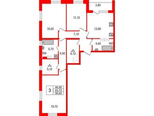 Квартира в ЖК Тайм Сквер, 3 комнатная, 95.6 м², 5 этаж