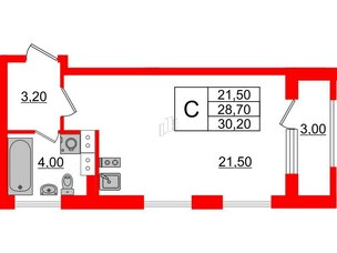 Квартира в ЖК Тайм Сквер, студия, 30.2 м², 12 этаж