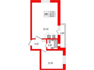 Апартаменты в ЖК «Дуэт», 1 комнатные, 48.3 м², 2 этаж