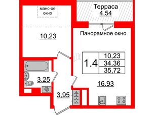 Квартира в ЖК Зеленый квартал на Пулковских высотах, 1 комнатная, 34.36 м², 5 этаж