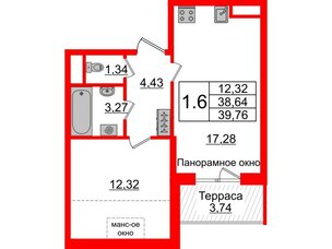 Квартира в ЖК Зеленый квартал на Пулковских высотах, 1 комнатная, 38.64 м², 5 этаж