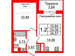 Квартира в ЖК Зеленый квартал на Пулковских высотах, 1 комнатная, 33.39 м², 5 этаж