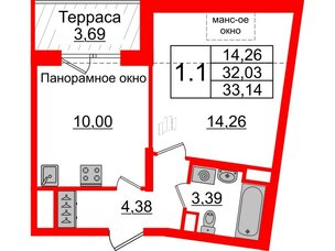 Квартира в ЖК Зеленый квартал на Пулковских высотах, 1 комнатная, 32.03 м², 5 этаж