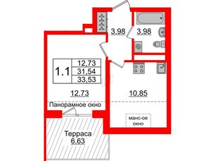 Квартира в ЖК Зеленый квартал на Пулковских высотах, 1 комнатная, 31.54 м², 5 этаж