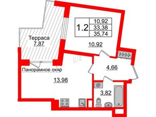 Квартира в ЖК Зеленый квартал на Пулковских высотах, 1 комнатная, 33.38 м², 5 этаж