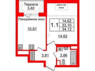 Квартира в ЖК Зеленый квартал на Пулковских высотах, 1 комнатная, 33.1 м², 5 этаж