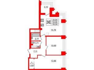 Квартира в ЖК Морская набережная.SeaView 2, 2 комнатная, 55.5 м², 17 этаж