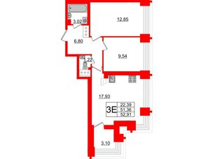 Квартира в ЖК Морская набережная.SeaView 2, 2 комнатная, 52.91 м², 17 этаж