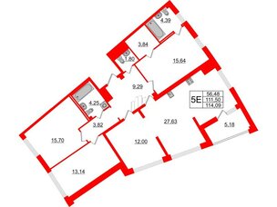 Квартира в ЖК Морская набережная.SeaView 2, 4 комнатная, 114.09 м², 5 этаж