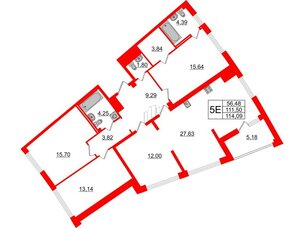 Квартира в ЖК Морская набережная.SeaView 2, 4 комнатная, 114.09 м², 7 этаж