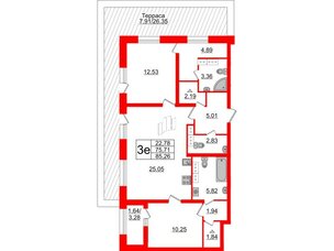 Квартира в ЖК БелАРТ, 2 комнатная, 85.26 м², 19 этаж