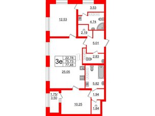 Квартира в ЖК БелАРТ, 2 комнатная, 77.48 м², 20 этаж