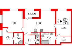 Квартира в ЖК БелАРТ, 2 комнатная, 76.15 м², 20 этаж