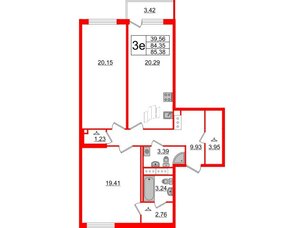 Квартира в ЖК 'OKLA', 2 комнатная, 85.38 м², 3 этаж