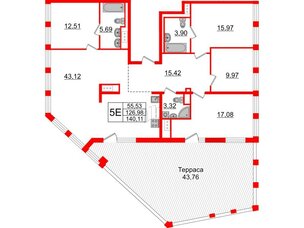 Квартира в ЖК Glorax Premium Василеостровский, 4 комнатная, 140.11 м², 19 этаж