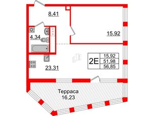 Квартира в ЖК Glorax Premium Василеостровский, 1 комнатная, 56.85 м², 18 этаж