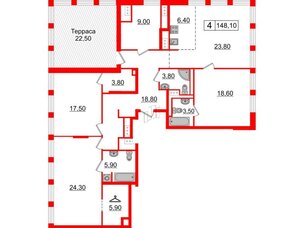 Квартира в ЖК Glorax Premium Василеостровский, 4 комнатная, 148.1 м², 19 этаж